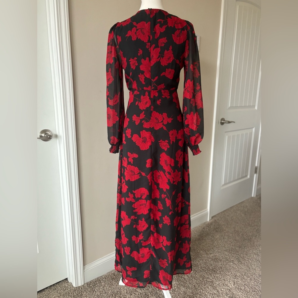 FORE Women’s Black Red Midi Dress. Size S. Floral Poppy Print. Lined. Gorgeous! - Picture 4 of 14